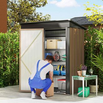 OUTSUNNY Steel Garden Shed, Small Lean-to Shed for Bike in Brown