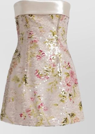 Alberta Ferretti strapless floral sequin mini dress satin