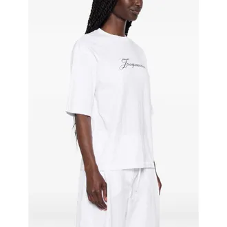 Jacquemus Logo-Embroidered Cotton-Hemp T-Shirt - White