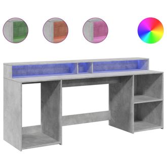 Berkfield Home Desk with LED Lights Concrete Grey 200x55x91 cm Engineered Wood | Size: 200 x 55 x 91 cm
