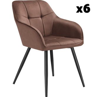 TecTake 6 sillas de comedor, efecto terciopelo, 58 x 62 x 82 cm marr&oacute;n/negro