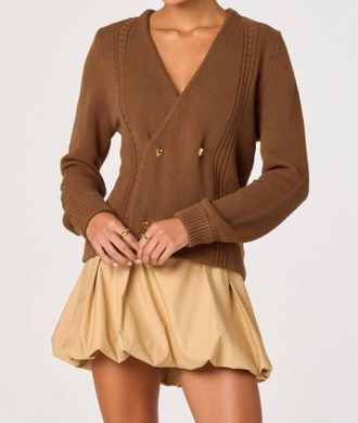 Astr Merritt Double Breasted Cardigan In Brown