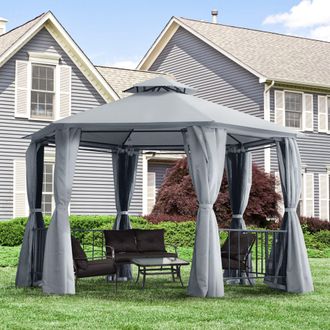 OUTSUNNY Gazebo Canopy 2 Tier Patio Shelter Steel for Garden in Grey