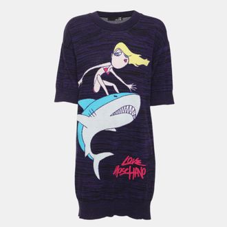 Love Moschino Purple Multicolor Printed Jersey Midi Dress