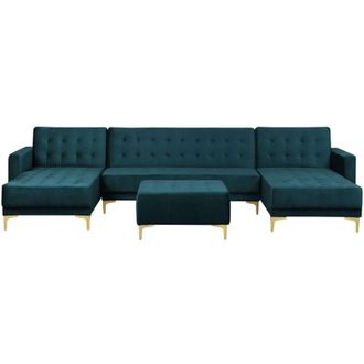 Beliani Modular U-Shaped Corner Sofa Bed 3 Seater 2 Chaises Ottoman Teal Velvet Aberdeen