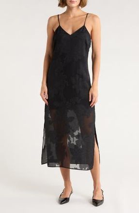 Leith Jacquard Slip Dress in Black at Nordstrom Rack, Size X-Small