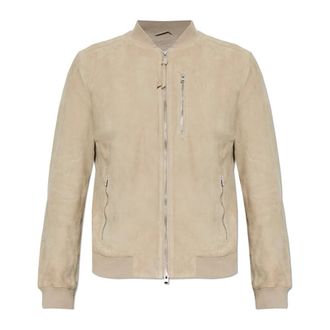 AllSaints Leather Jackets, male, Beige, Size: M Kemble Suede Bomber Jacket