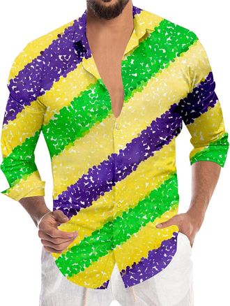 Generic Mens Sequin Shirt Long Sleeve Glitter SparkIe Shirt for Carnival Festival Party Nightclub Fancy Dress Shiny Disco Costume Tops Button Down for Men Sta