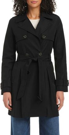 Kate Spade New York belted double breasted pleated trench coat in Black at Nordstrom, Size X-Small