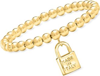 Ross-Simons Italian 6mm 18kt Gold Over Sterling Bead Stretch Bracelet With Made in Italy Lock Charm