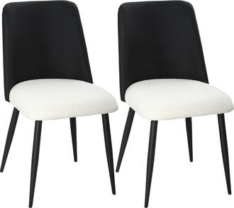 OEM Juego De 2 Sillas De Cocina Con Respaldo De Pu De Imitaci&oacute;n Rat&aacute;n Patas De Acero Y Asiento Acolchado Negro Y Beige