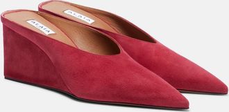 Alaia Cube 75 suede wedge mules