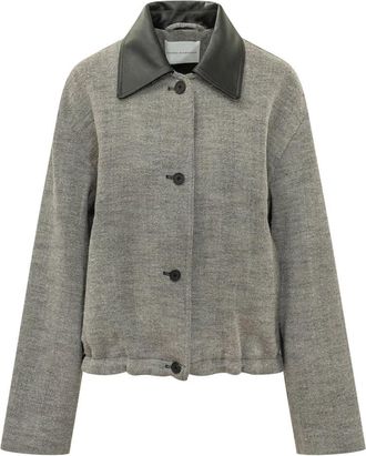 STUDIO NICHOLSON Seberg Leren Kraag Jas - Dames - Zomerjassen - Grijs - M - Leer - Jassen