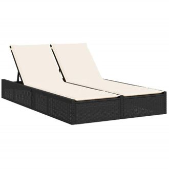 vidaXL Tumbona Doble Con Cojines Rat&aacute;n Sint&eacute;tico Negro Vidaxl