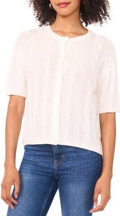 Halogen Short Sleeve Cable Knit Cardigan in Antique White at Nordstrom Rack, Size X-Small