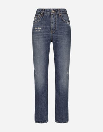 Dolce & Gabbana Boyfriend Jeans In Medium Blue Denim - Woman Denim And Jeans Multi-colored Cotton 36