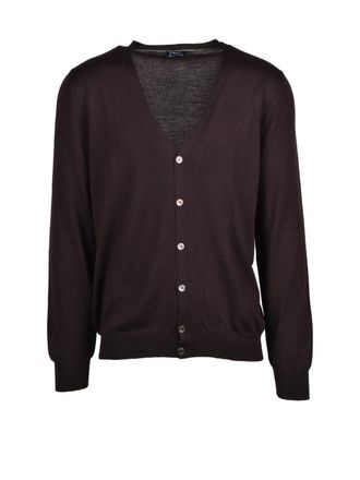 Barba Brown Virgin Wool Deep V-Neck Cardigan