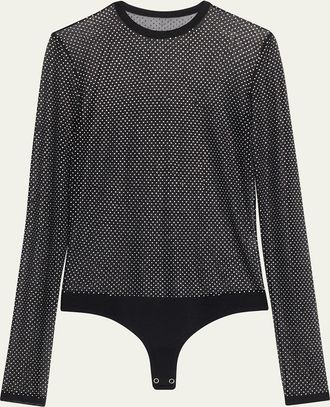 Michael Kors Long-Sleeve Crystal Mesh Crewneck Bodysuit