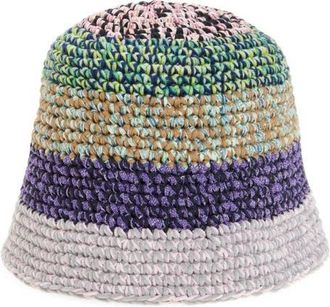 Waste Yarn Project Fanta 3 One of a Kind Crochet Bucket Hat in Purple Multi Stripe at Nordstrom
