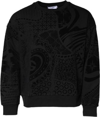 Dolce & Gabbana Mens Velvet Print Crew Neck Sweatshirt - Black Cotton - Size EU 48 (Mens)