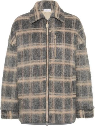 Brunello Cucinelli Jacquard check knit outerwear jacket in Grey at Nordstrom, Size Xx-Large Eu