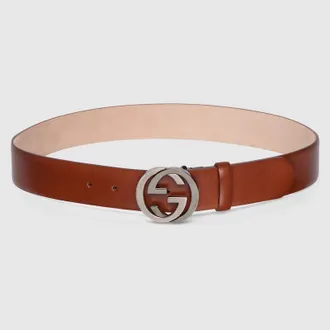 Gucci Wide Belt With Interlocking G Buckle, Size Gucci 100, Brown, Leather