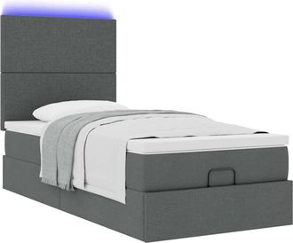 vidaXL Cama Otomana Con Colch&oacute;n Y Led Tela Gris Oscuro 90x200 Cm Vidaxl