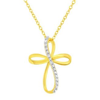 House of Brilliance 925 Sterling Silver Diamond Accent Cross Ribbon 18 Pendant Necklace in Yellow at Nordstrom