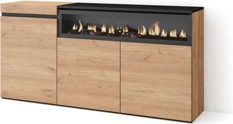 Skraut Home Aparador efecto madera roble y negro 150x35x75cm chimenea efecto fuego