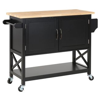 Beliani Beliani - Carrito De Cocina Negro Madera Clara Mdf Estante Armario Almacenaje Ruedas Mele