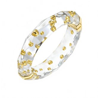 Gold & Honey Womens Faceted Lucite Bangle With Gold Beads In Ckear