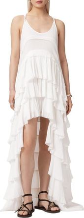 AllSaints Cavarly High Low Ruffled Cotton Crepe Dress in White at Nordstrom, Size 2