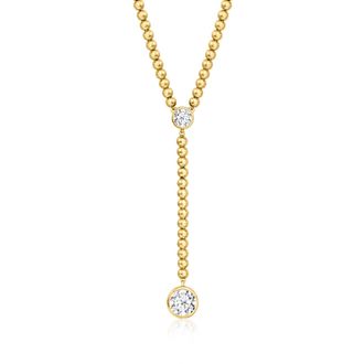 Ross-Simons Bezel-Set Lab-Grown Diamond and 18kt Gold Over Sterling Beaded Y-Necklace
