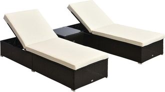 OUTSUNNY 3 Pieces Sun Lounger Rattan Furniture Recliner Wicker Brown Garden