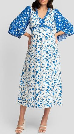 Seraphine Floral Maternity/Nursing Midi Dress in Blue/white at Nordstrom, Size 4