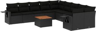 vidaXL Set De Sof&aacute;s De Jard&iacute;n 11 Pzas Y Cojines Rat&aacute;n Sint&eacute;tico Negro Vidaxl