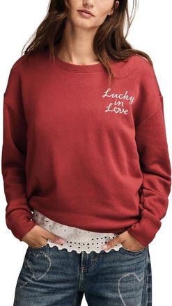 Lucky Brand Valentine Heart Crewneck Sweatshirt in Red Dahlia at Nordstrom, Size X-Small
