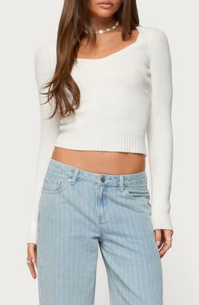 Edikted Maliah Ribbed Crop Sweater in White at Nordstrom, Size X-Small
