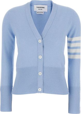 Thom Browne Klassiek Kasjmier 4-Bar V-Hals Vest - Dames - Cashmere truien - Blauw - S - Kasjmier - Truien & Vesten