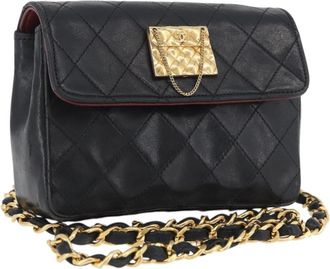 Chanel Vintage Square Cc Flap Quilted Lambskin Black Leather Handbag (Pre-Owned)