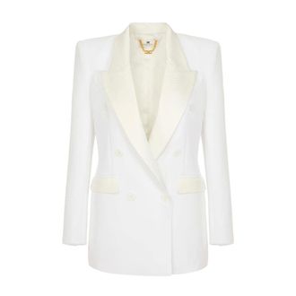 Elisabetta Franchi Dubbellaags Cr&ecirc;pe en Satijnen Jas - Dames - Jassen - Beige - Maat: M Satijn