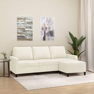 vidaXL Vidaxl - Sof&aacute; De 3 Plazas Con Taburete De Terciopelo Crema 180 Cm