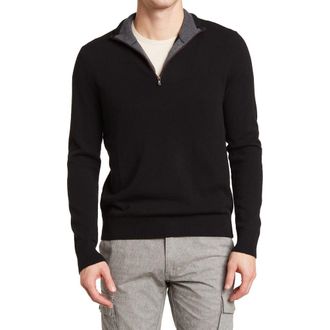 Amicale Cashmere Cashmere Quarter Zip Pullover w/ Piping in Blk at Nordstrom Rack, Size X-Large