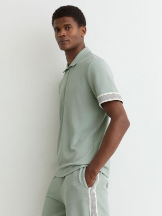 Reiss Mint Green Sleeve-trim Half-zip Polo Shirts, Xxl