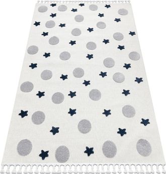 RugsX Carpet yoyo GD75 white / grey - Stars, circles for children, structural, sensory Fringes beige 140x190 cm
