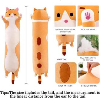 OEM Almohada De Peluche Con Forma De Gato - Almohada Larga - Lindo Gato De Peluche - C&oacute;moda Almohada Para Dormir De Lado - 50 Cm - Amarilla