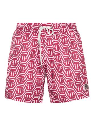 Philipp Plein monogram hexagon swim shorts - men - Polyester - L - Red