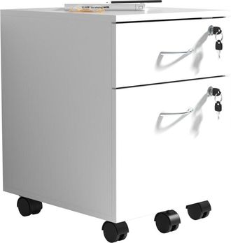 VCM Roll Container Contenedor Lateral Con Dos Cajones Dimensiones Aprox. Al. 55 X An. 40 X P. 44 Cm Envase De Oficina Con Cerradura - Baula M (blanco) - V