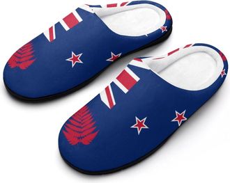Generic Newzealand Flag with Fern Leaves Slippers Men Winter Warm Cotton Anti-Slip Indoor Slip-Ons House Shoes