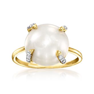 Ross-Simons 12-12.5mm Cultured Mabe Pearl and. Diamond Ring in 14kt Yellow Gold